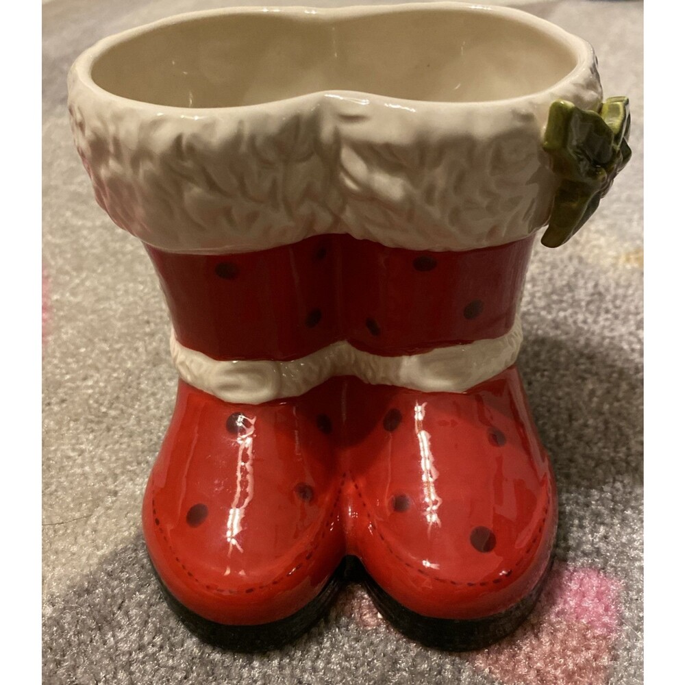 Christmas Santa Boots Ceramic Decorative Planter Vase Grasslands Road EUC